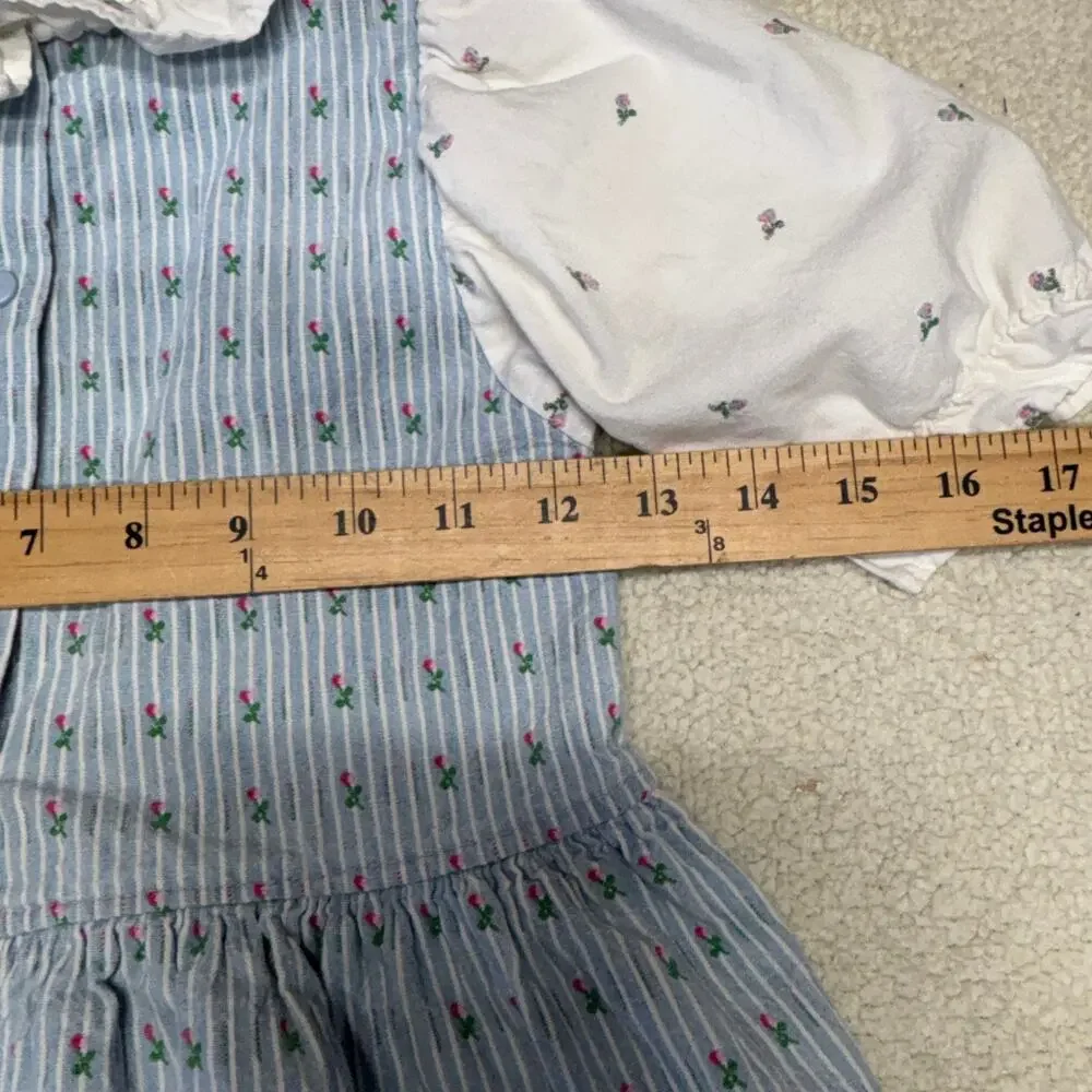Vintage OshKosh B'Gosh Dress Girls 6 Blue Flowers Cottagecore Classic USA Made